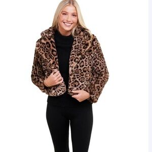 Leopard Print Faux Fur Jacket -LoveTree